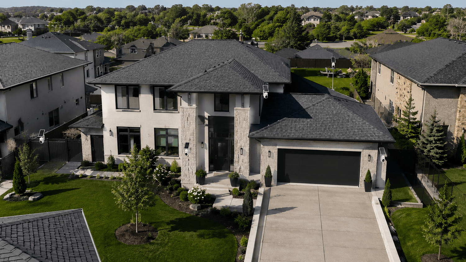 Modern home protected by Camcamp outdoor security cameras
