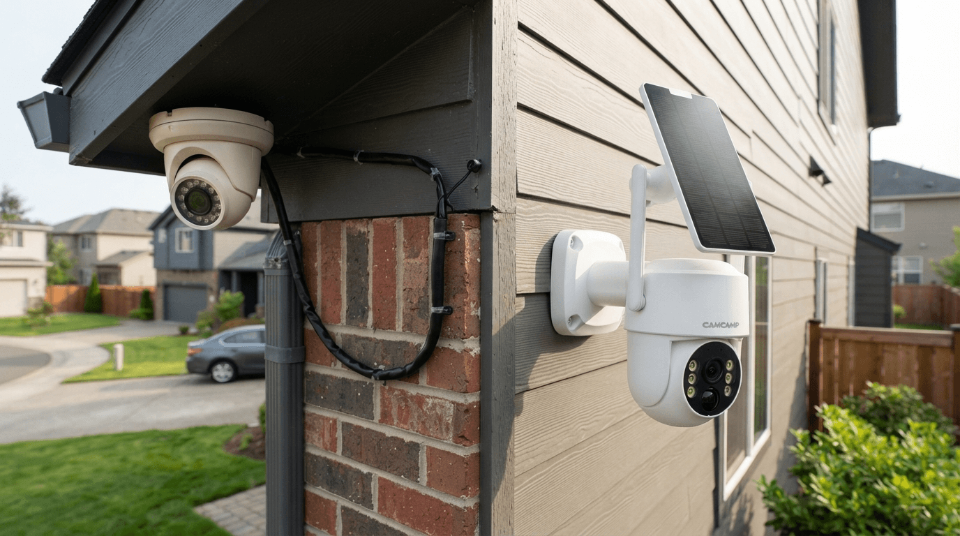 Wired vs wireless security cameras comparison with Camcamp SC43 outdoor security system