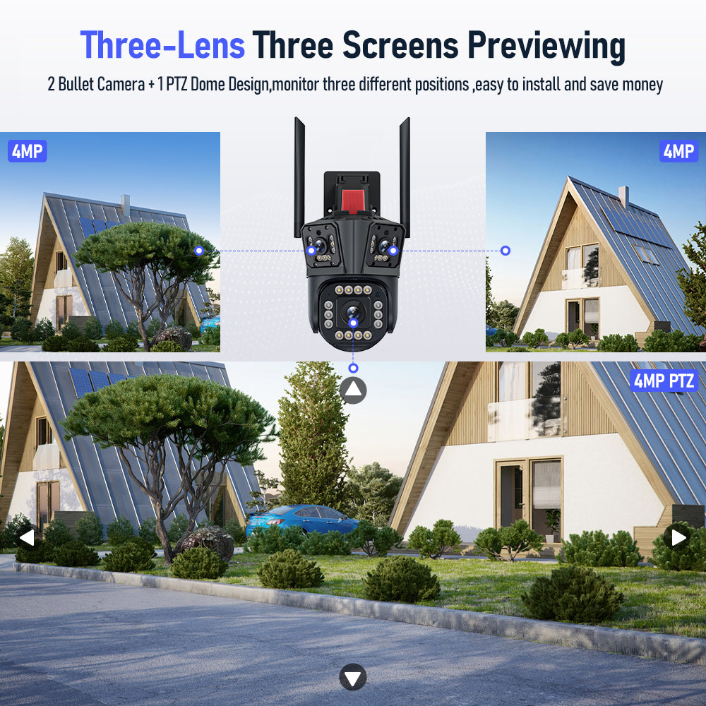 6K WiFi Security Camera with Three Lens, Color Night Vision, Auto Tracking and Instant Alert