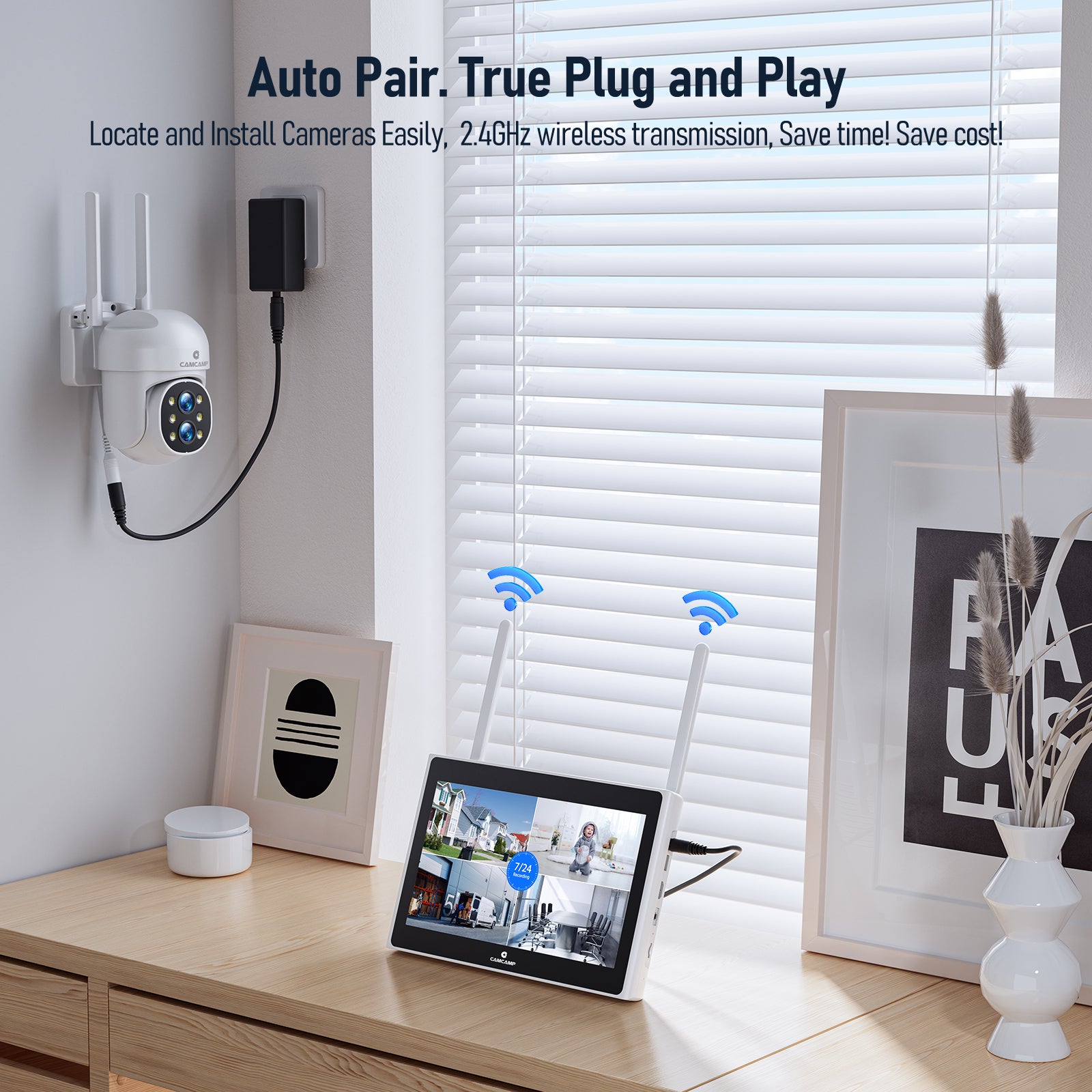 Security Camera System with 10.1'' LCD Monitor WIFI PTZ Dual Lens Cameras with 10CH Expandable NVR and Color Night Vision