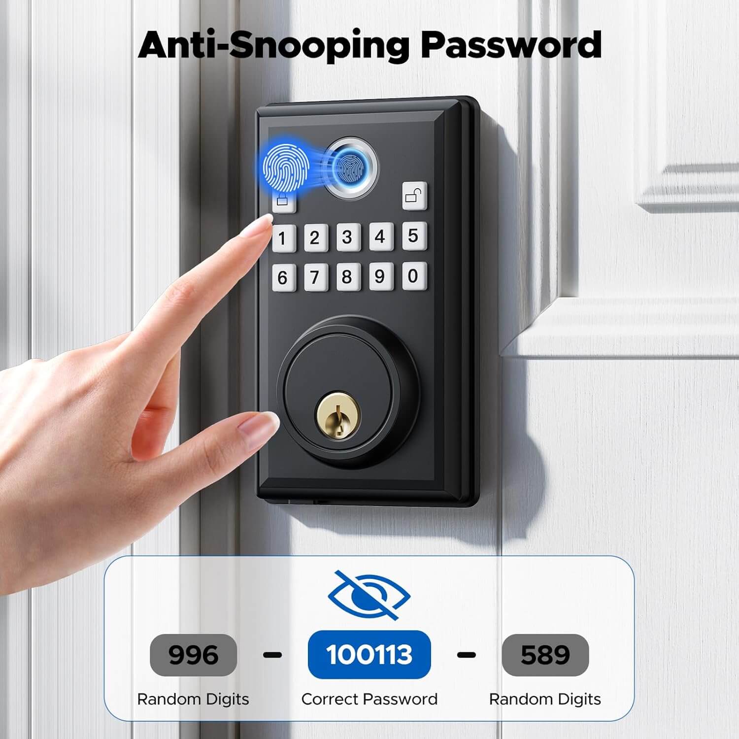 Camcamp Smart Door Lock, Fingerprint Keyless Entry Door Lock with Keypad(Built-in 4 AA batteries)