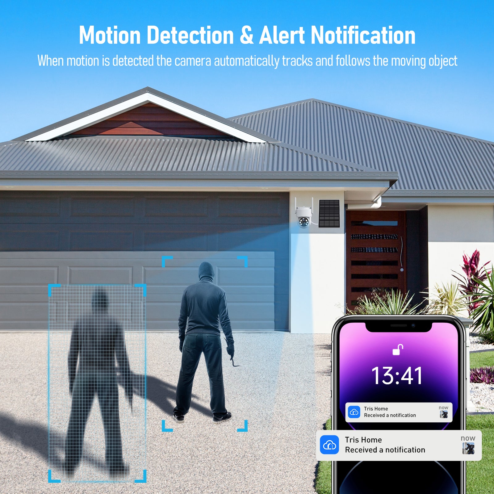 4MP Solar Security Camera with Color Night Vision, Motion Detection, Two-way Communication and 64GB SD Card