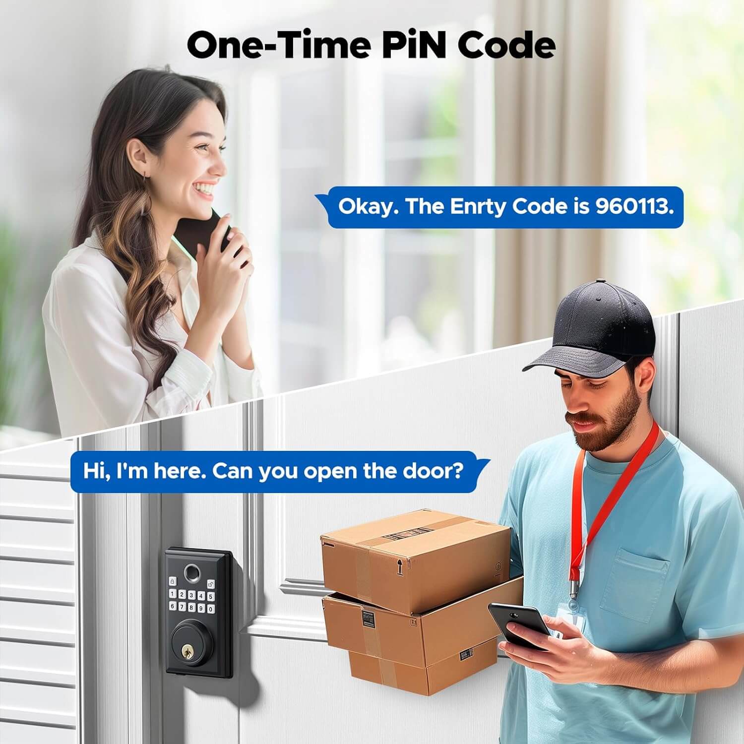 Camcamp Smart Door Lock, Fingerprint Keyless Entry Door Lock with Keypad(Built-in 4 AA batteries)