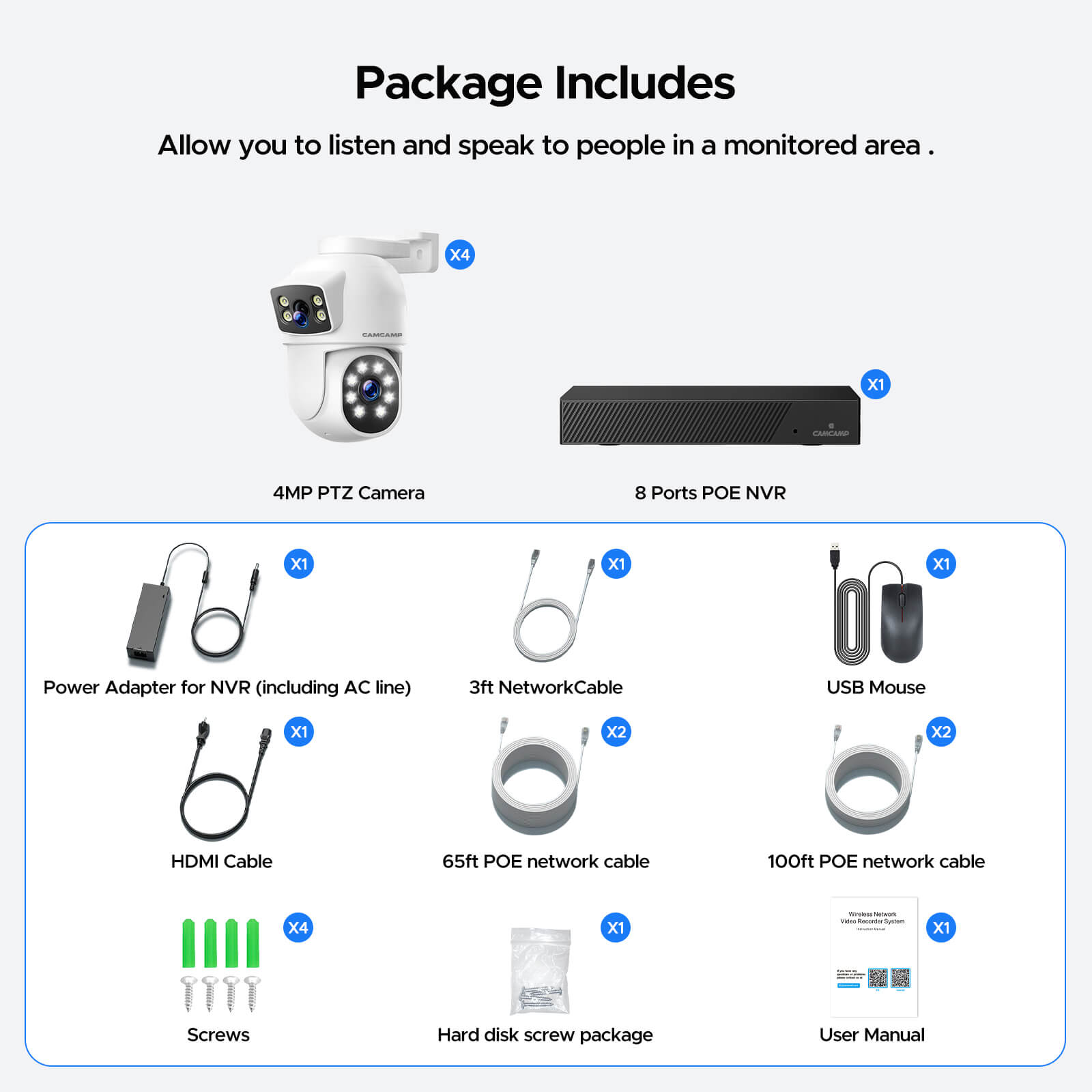 Camcamp SC52 POE Security Camera System 8CH NVR with 500GB HDD for 24/7 Record