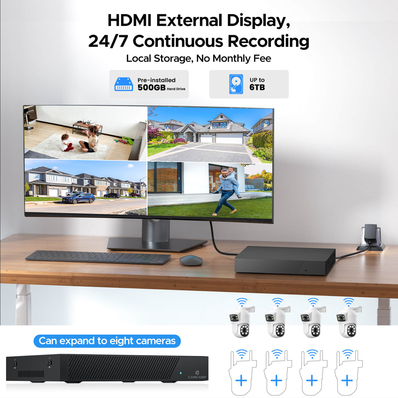 Camcamp SC52 POE Security Camera System 8CH NVR with 500GB HDD for 24/7 Record