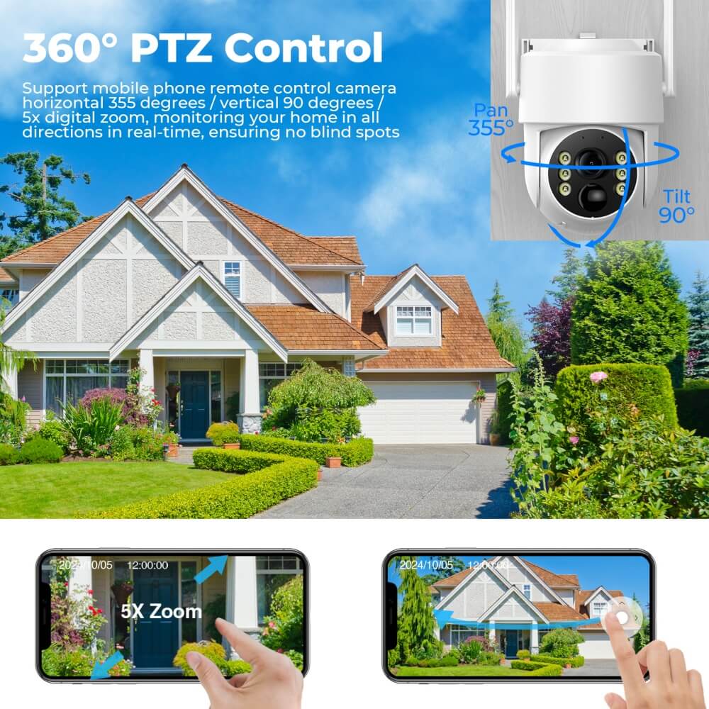 Camcamp SC43 0 Monthly Fee Solar Powered PTZ Home Security Camera 10 CH NVR with Monitor