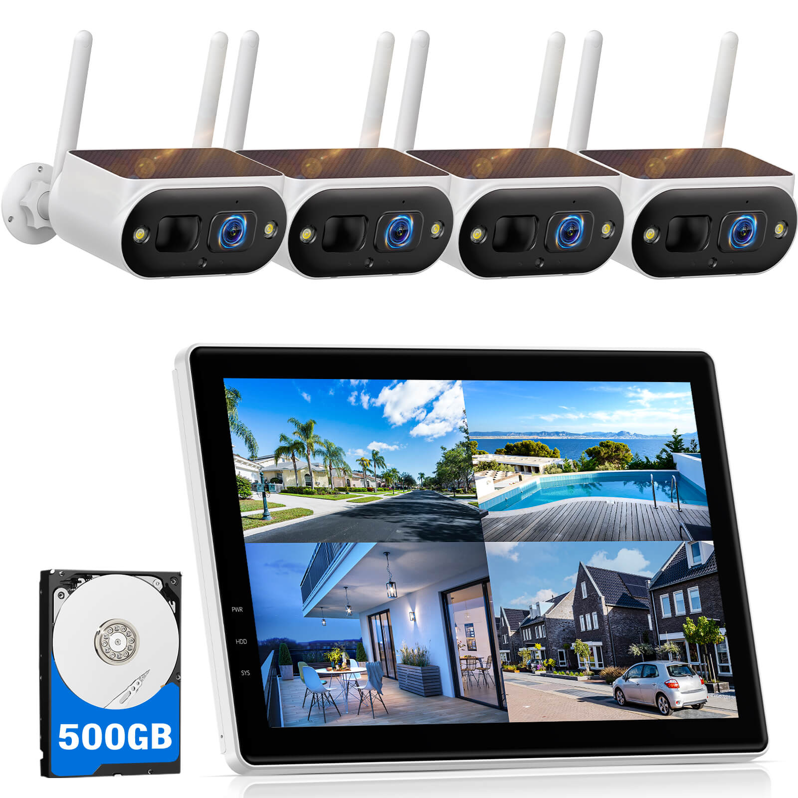 Camcamp SC50 Solar Security Camera System Wireless Outdoor with 10" IPS Monitor & 500GB HDD