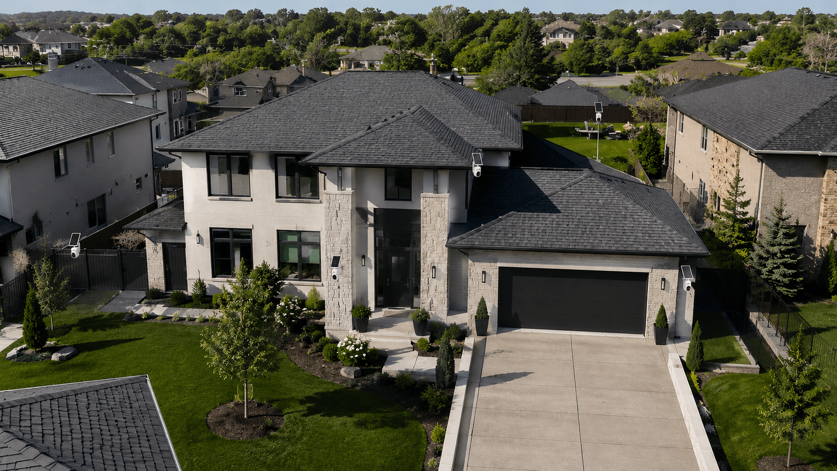 Modern home protected by Camcamp outdoor security cameras
