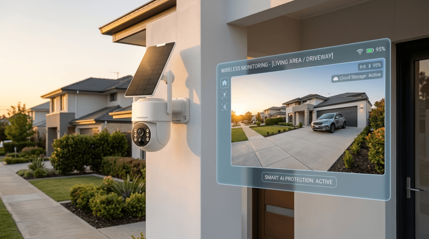 Outdoor Camcamp security camera monitoring a home without WiFi connection