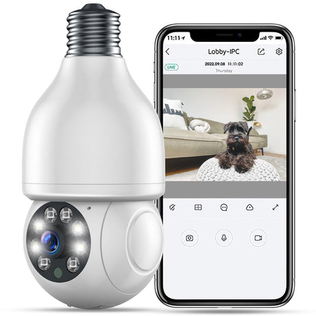 Camcamp SC16 1080P Bulb Security Camera, Indoor and Outdoor Wireless Lamp Stand Camera, Full Color Night Vision, Two-Way Talk and Motion Tracking