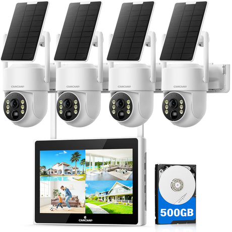  2.5K Wireless Solar Security Camera System with 10'' 10CH NVR Monitor and 500GB HDD