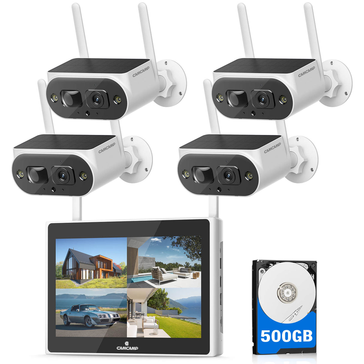 Camcamp SC41 Solar Wireless Security Camera System with 10" LCD Monitor & 500GB HDD
