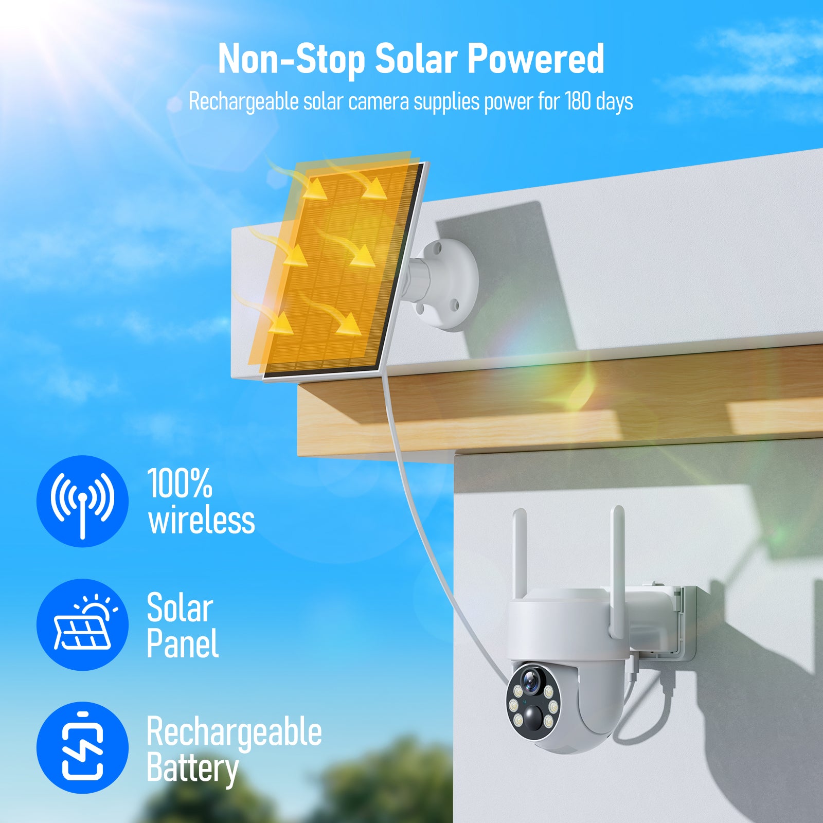 4MP Solar Security Camera with Color Night Vision, Motion Detection, Two-way Communication and 64GB SD Card