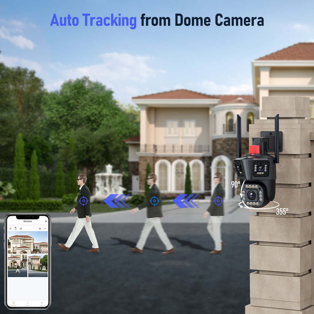  6K WiFi Security Camera with Three Lens, Color Night Vision, Auto Tracking and Instant Alert