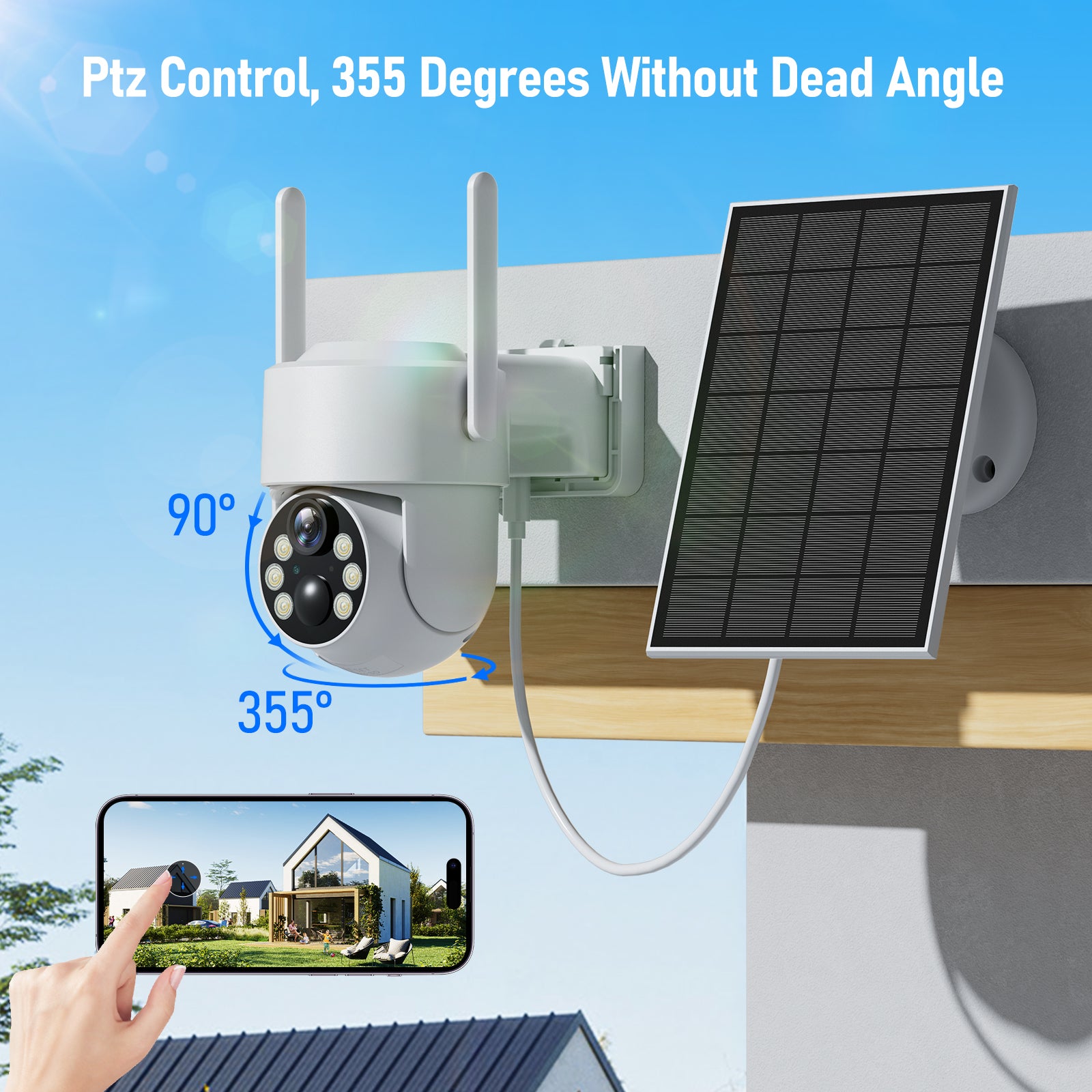 4MP Solar Security Camera with Color Night Vision, Motion Detection, Two-way Communication and 64GB SD Card