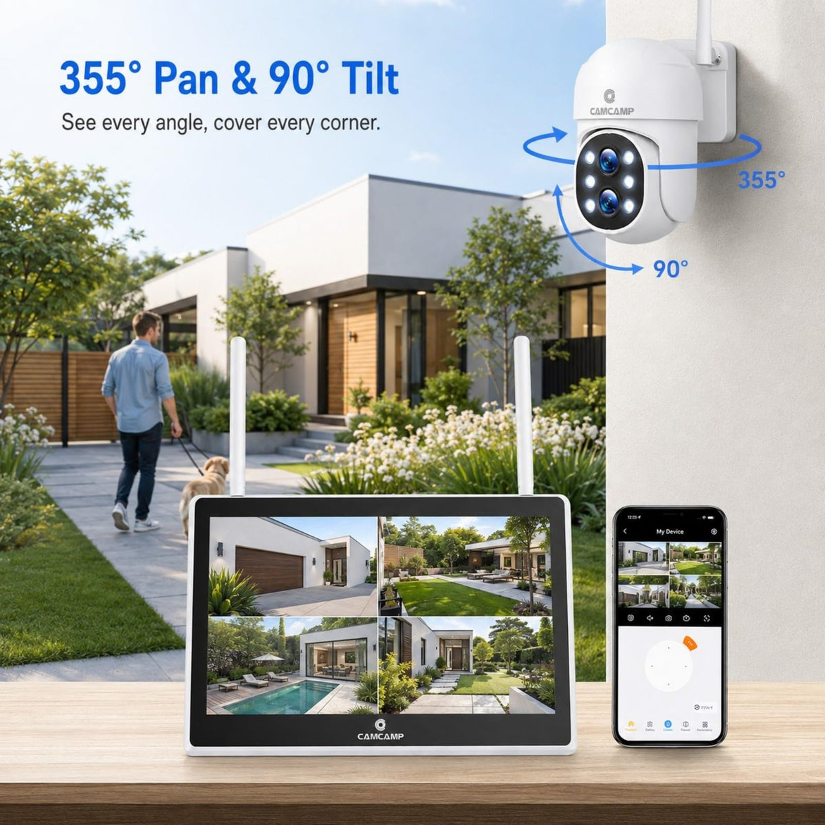 CAMCAMP SC37 Wireless Security Camera System with 10.1" Monitor & Dual Lens PTZ