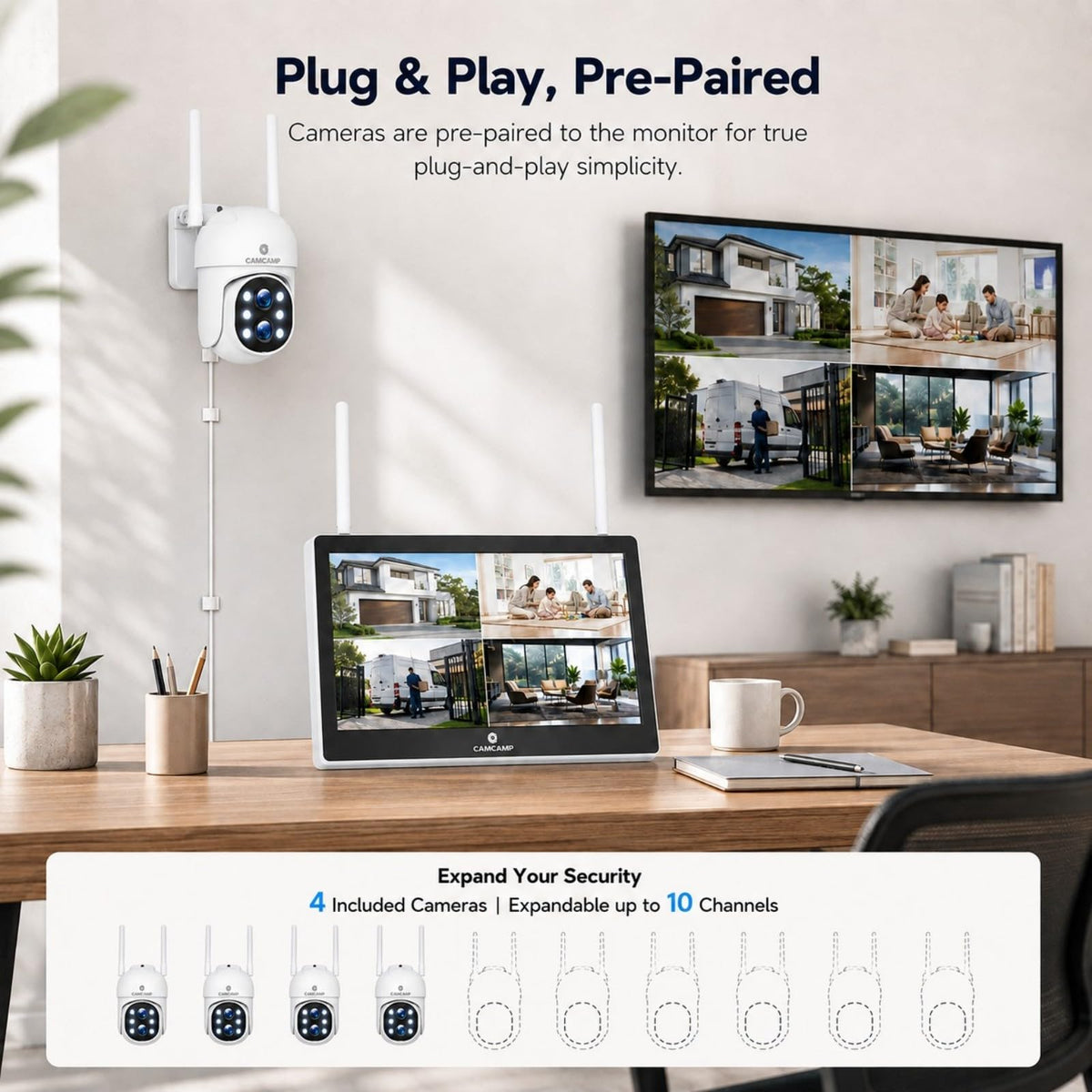 CAMCAMP SC37 Wireless Security Camera System with 10.1" Monitor & Dual Lens PTZ