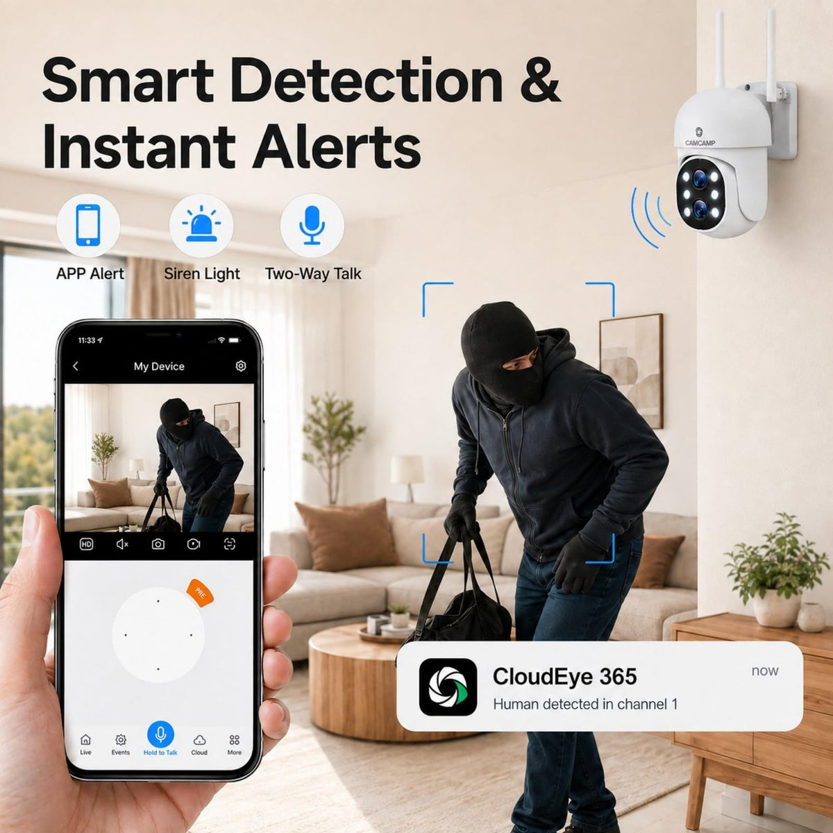 CAMCAMP SC37 Wireless Security Camera System with 10.1" Monitor & Dual Lens PTZ