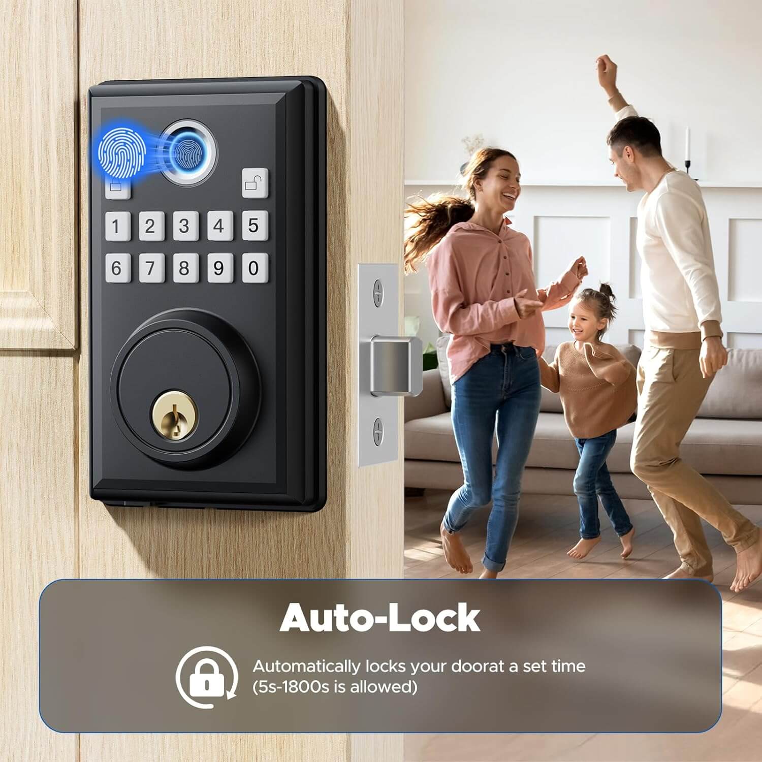 Camcamp Smart Door Lock, Fingerprint Keyless Entry Door Lock with Keypad（Built-in 4 AA batteries）