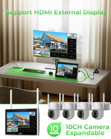 2.5K Wireless Solar Security Camera System with 10'' 10CH NVR Monitor and 500GB HDD