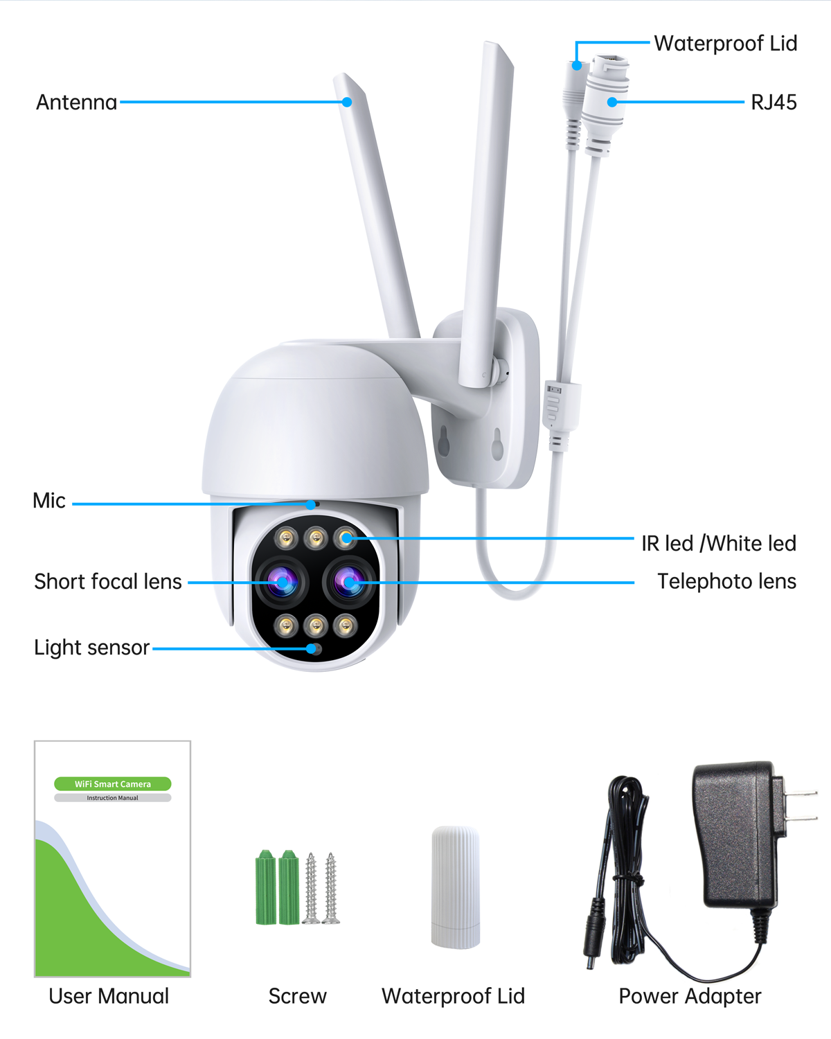 8X Zoom PTZ Wireless IP Camera with Dual Lens 2.8mm to 12mm