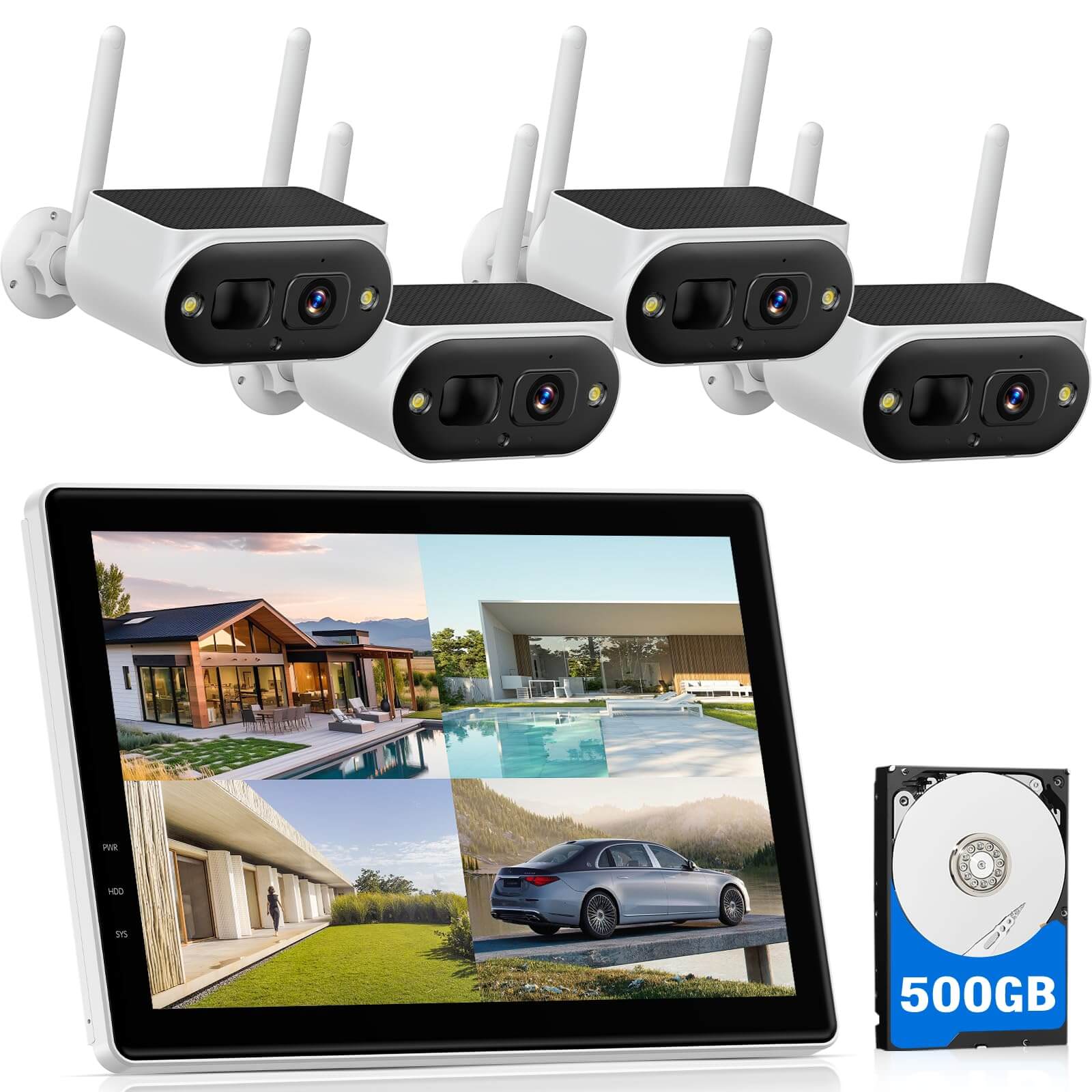 Camcamp Solar Security Camera System Wireless Outdoor with 10" IPS Monitor & 500GB HDD