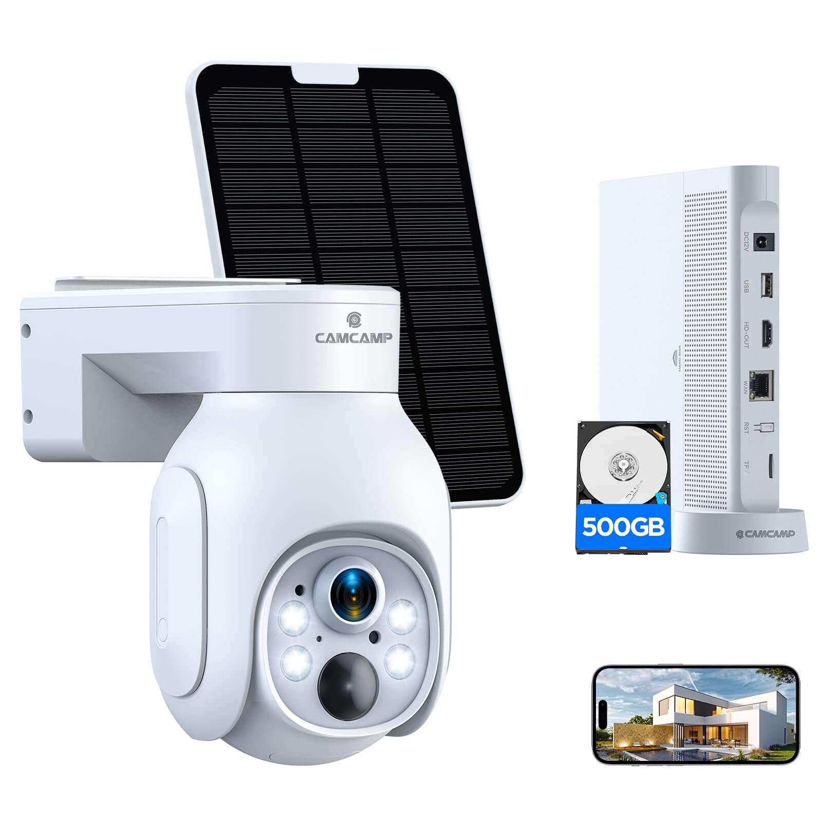 Camcamp SC23 2.5K PTZ Solar Powered Home Security Camera System with Nvr 500GB HDD (No Monthly Fee)