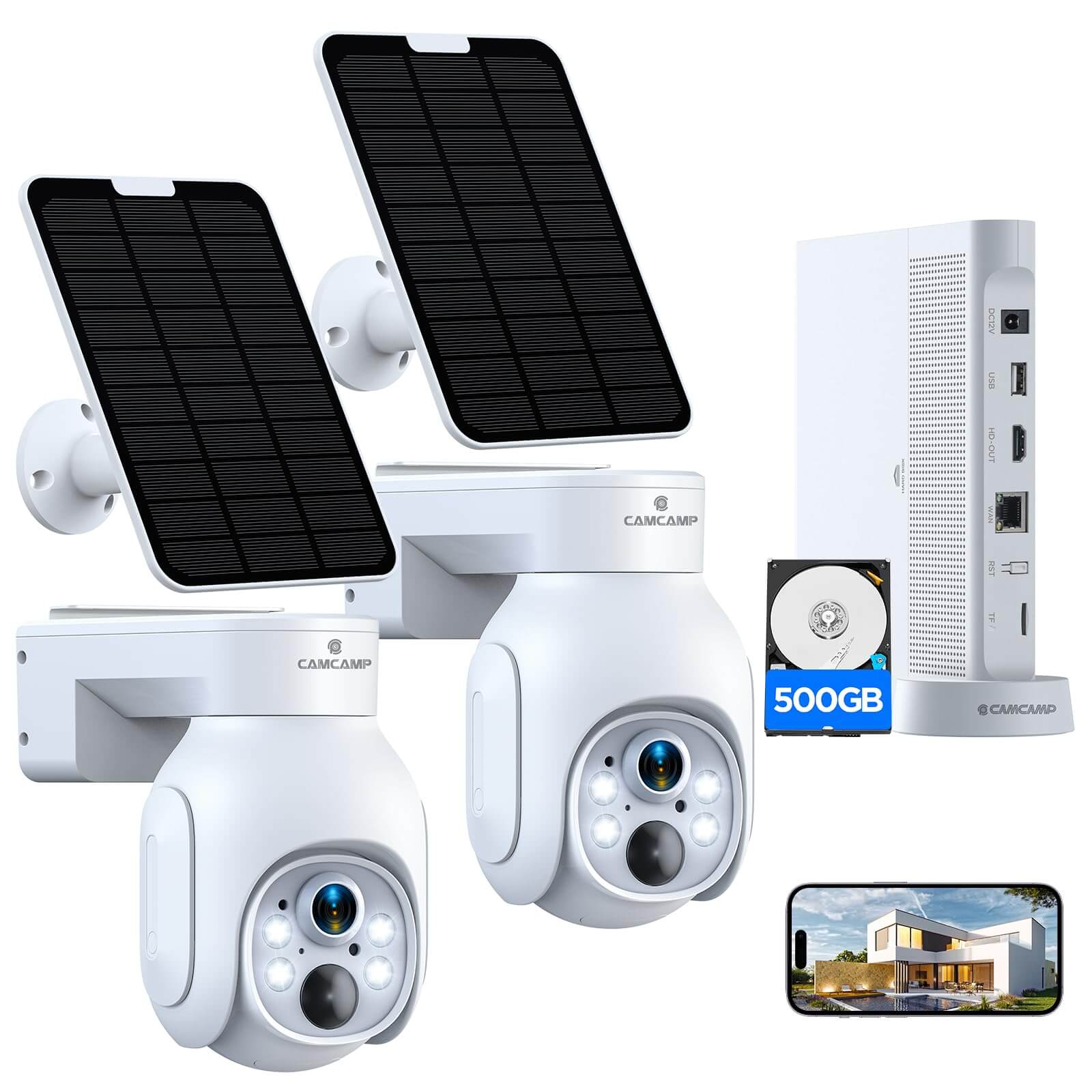 Camcamp SC23 2.5K PTZ Solar Powered Home Security Camera System with Nvr 500GB HDD (No Monthly Fee)